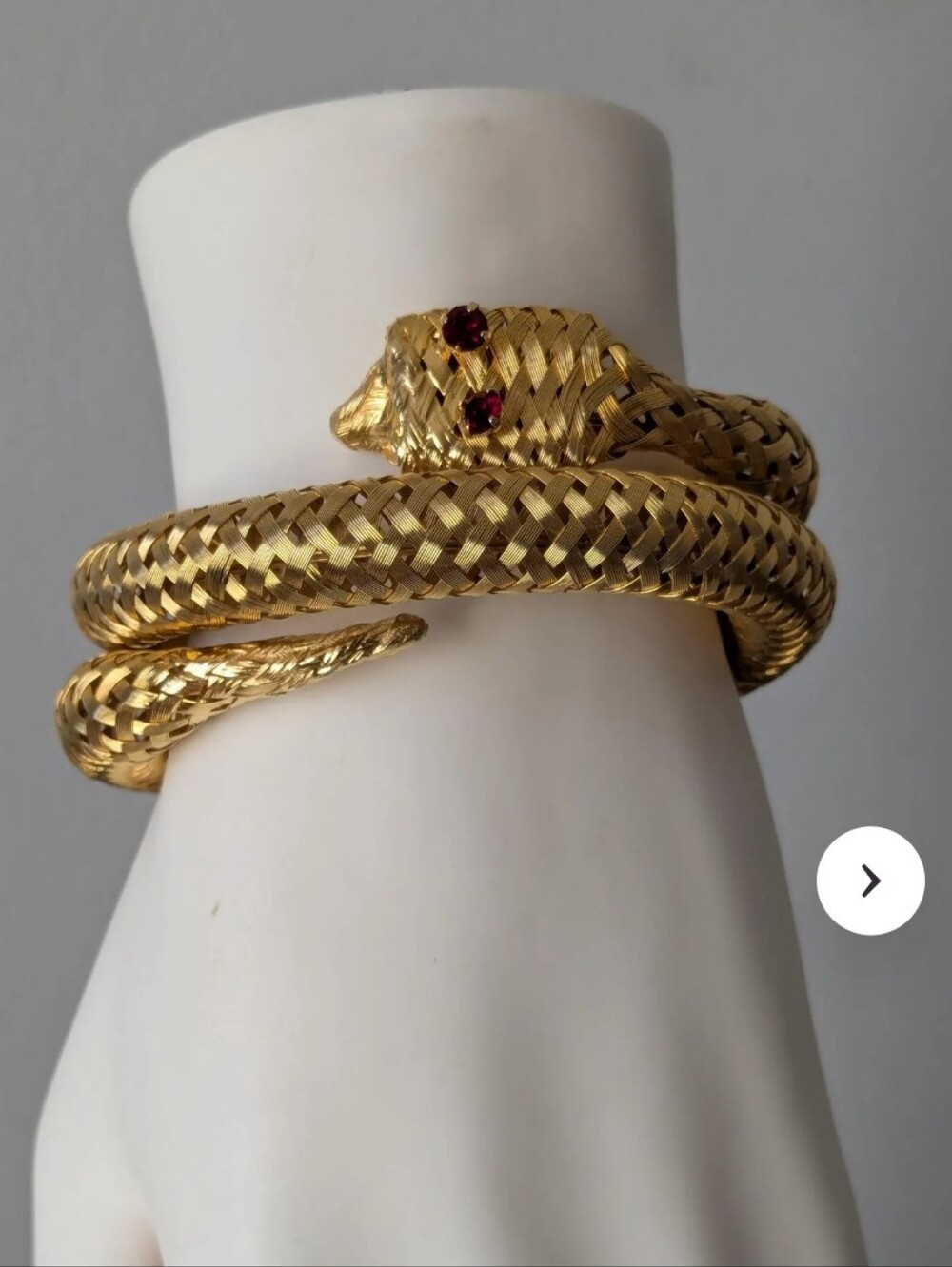 Gold-Tone Woven Snake Wrap Bracelet with Ruby Eyes Rare Vintage